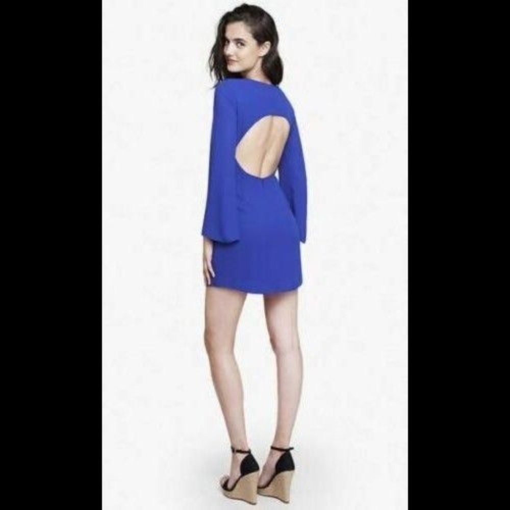 Express Blue Open Back Bell Sleeve Dress 6